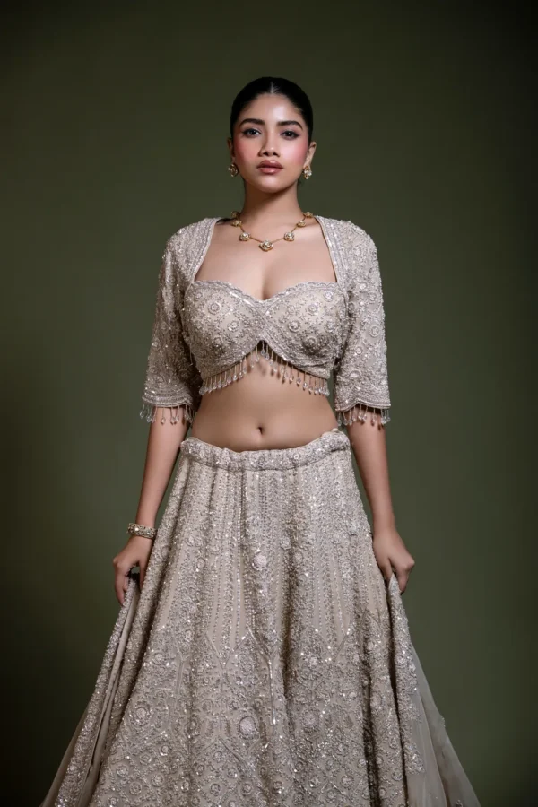 Mocha Embroidered Lehenga Set with Sweetheart Blouse