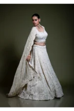 Ivory Heavily Embroidered Lehenga Set with Scalloped Dupatta