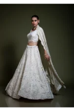 Ivory Heavily Embroidered Lehenga Set with Scalloped Dupatta