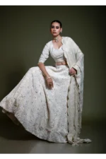 Ivory Heavily Embroidered Lehenga Set with Scalloped Dupatta