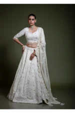 Ivory Heavily Embroidered Lehenga Set with Scalloped Dupatta