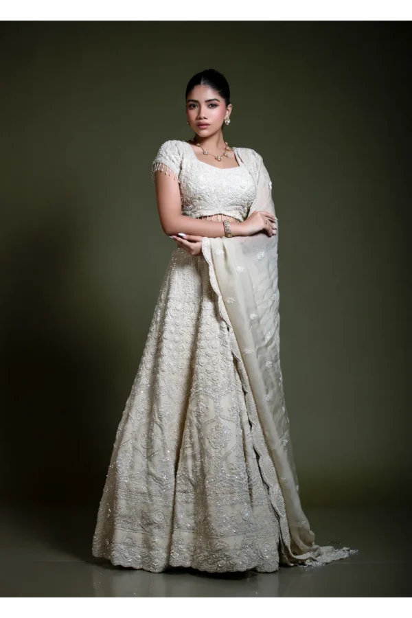 Ivory Embroidered Lehenga Set with Embroidered Blouse & Dupatta