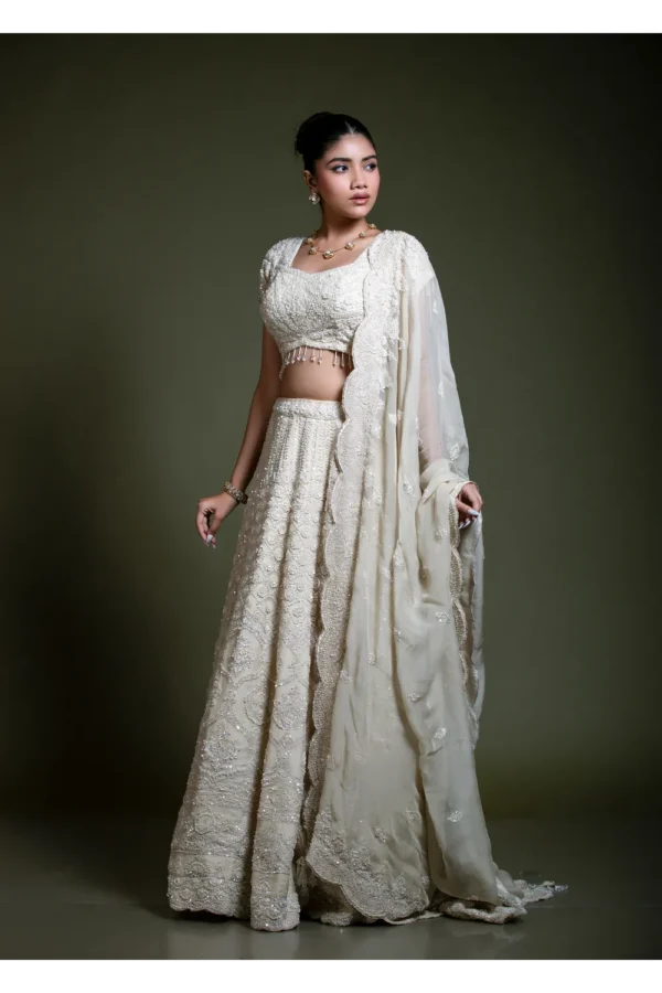 Ivory Embroidered Lehenga Set with Embroidered Blouse & Dupatta
