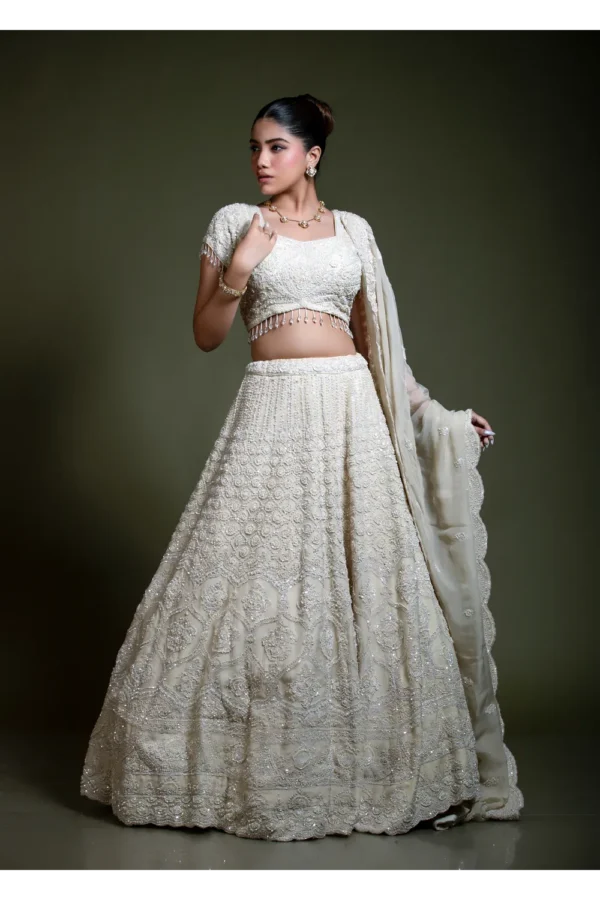 Ivory Embroidered Lehenga Set with Embroidered Blouse & Dupatta