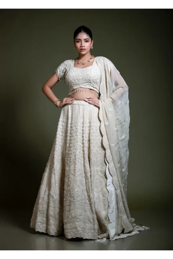 Ivory Embroidered Lehenga Set with Embroidered Blouse & Dupatta