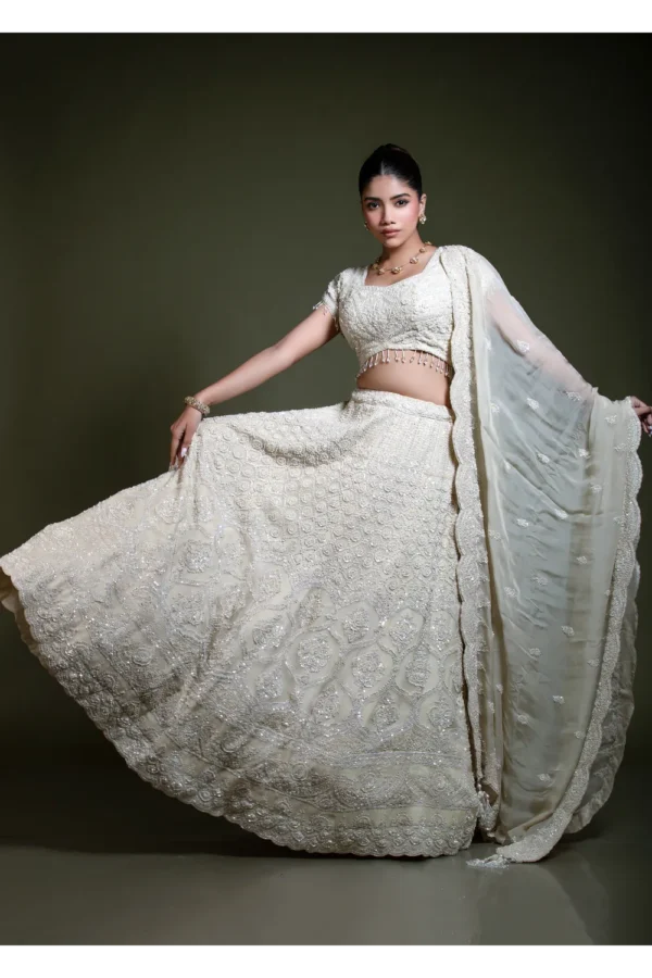 Ivory Embroidered Lehenga Set with Embroidered Blouse & Dupatta