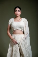 Ivory Embroidered Lehenga Set with Embroidered Blouse & Dupatta