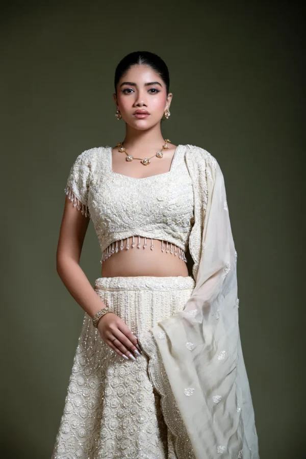 Ivory Embroidered Lehenga Set with Embroidered Blouse & Dupatta