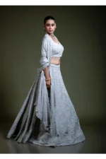 Light Grey Embroidered Lehenga Set with Blouse & Dupatta