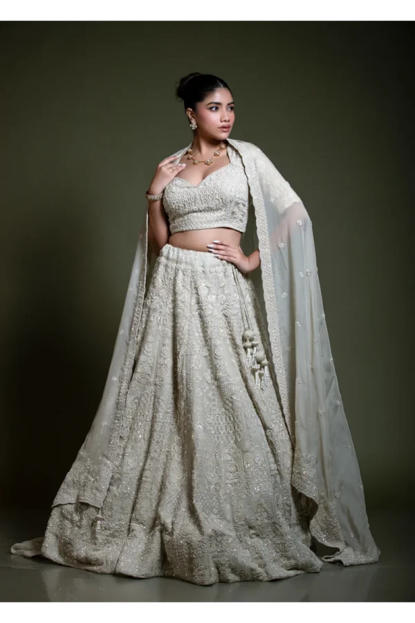 Light Ivory Embroidered Lehenga Set with Dupatta