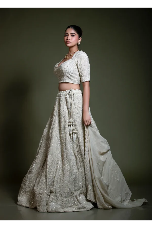 Light Ivory Embroidered Lehenga Set with Dupatta