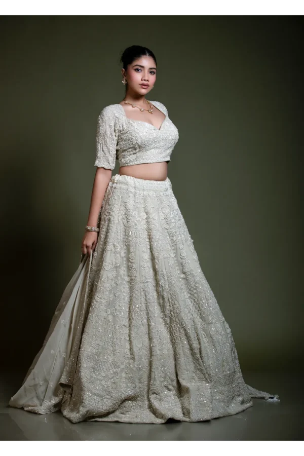 Light Ivory Embroidered Lehenga Set with Dupatta