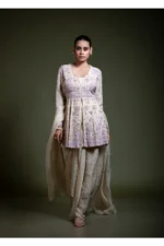 Champagne Peplum Dhoti Set with Embroidered Dupatta