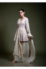 Champagne Peplum Dhoti Set with Embroidered Dupatta