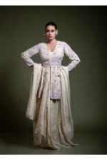 Champagne Peplum Dhoti Set with Embroidered Dupatta