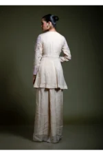 Champagne Peplum Dhoti Set with Embroidered Dupatta