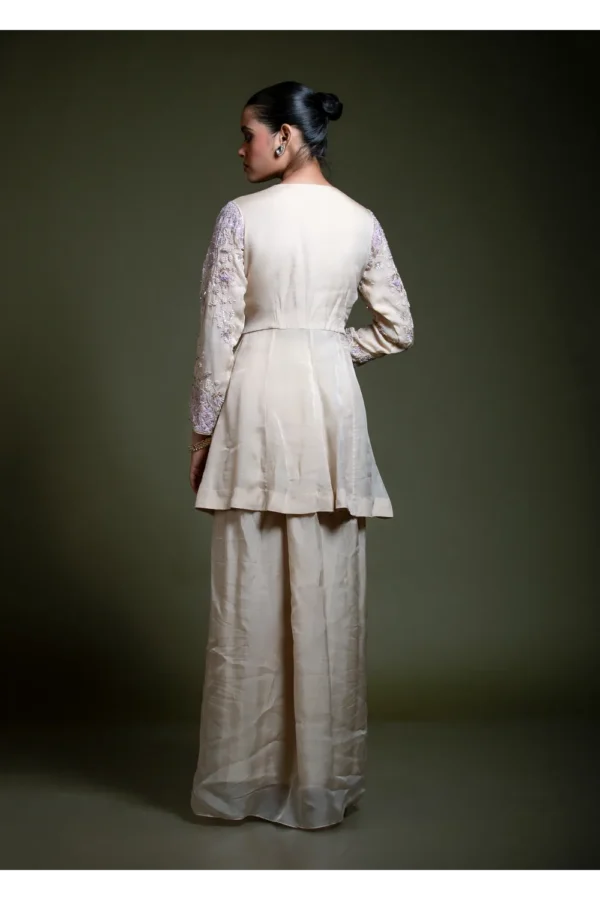 Champagne Peplum Dhoti Set with Embroidered Dupatta