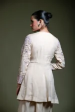 Champagne Peplum Dhoti Set with Embroidered Dupatta