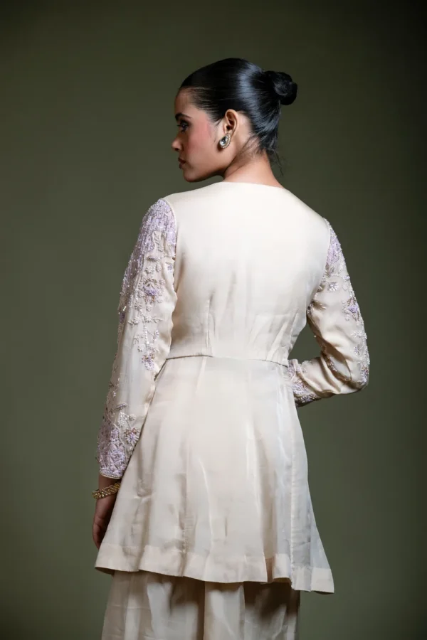 Champagne Peplum Dhoti Set with Embroidered Dupatta