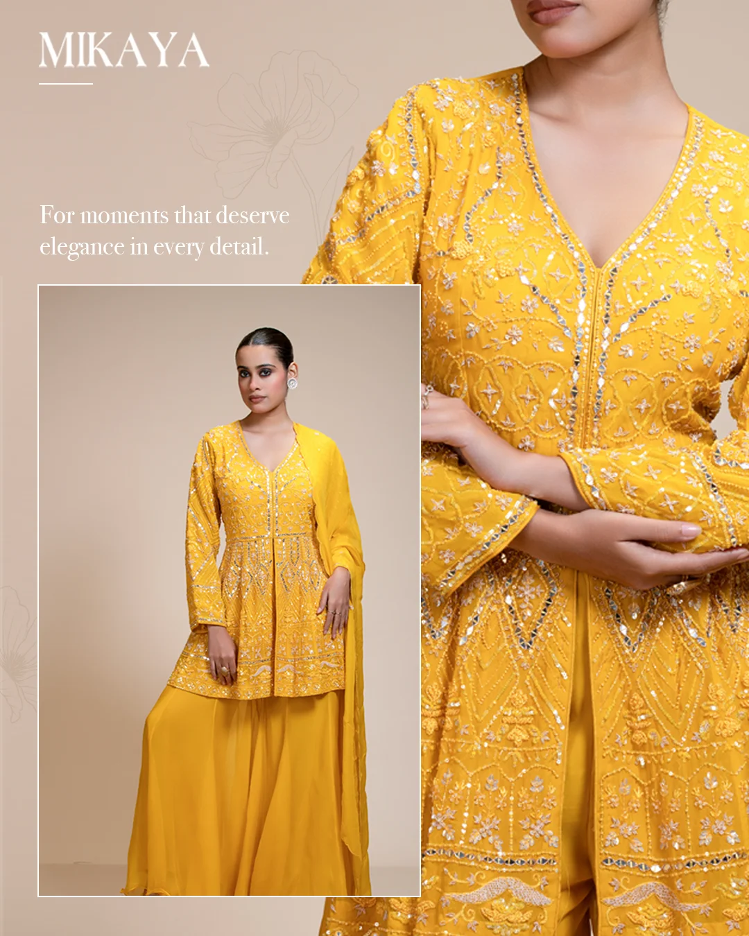 mustard-yellow-peplum-kurti-sharara-dupatta-set-with-hand-embroidery carousel