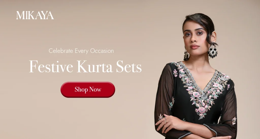 Festive embroidered kurta set for women perfect for Diwali, Raksha Bandhan, weddings, and traditional celebrations.