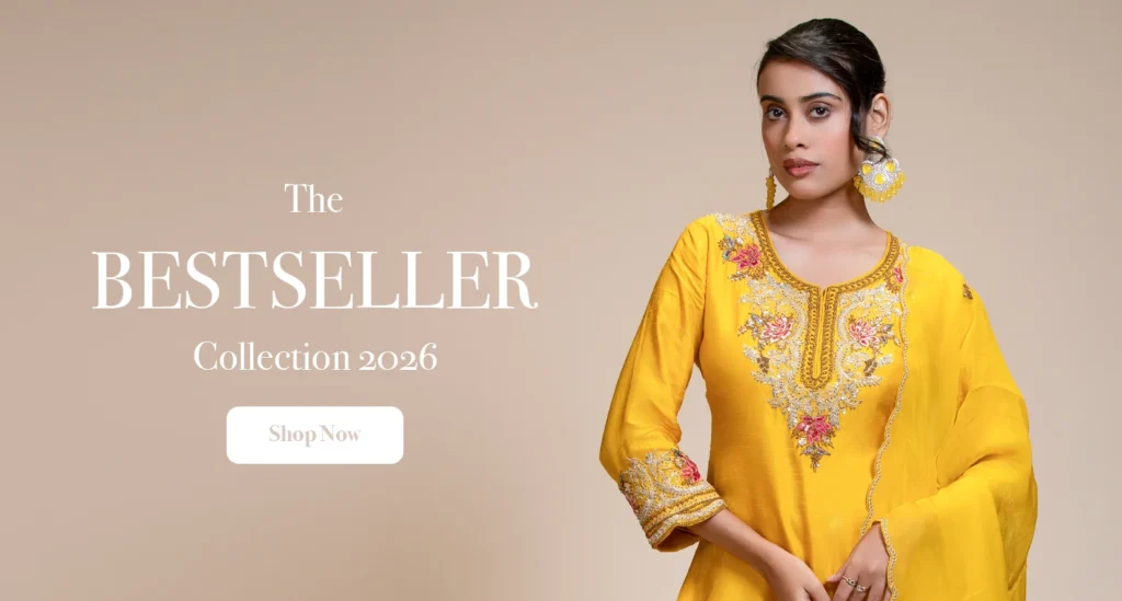 Yellow embroidered kurta set for women from MIKAYA Bestseller Collection 2026