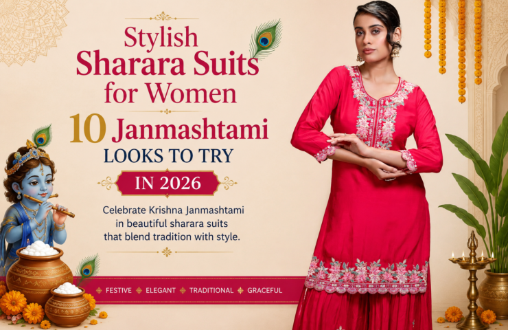 Sharara suit for women for Janmashtami 2026 with festive pink embroidered design