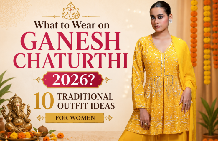 Yellow embroidered traditional outfit for Ganesh Chaturthi 2026