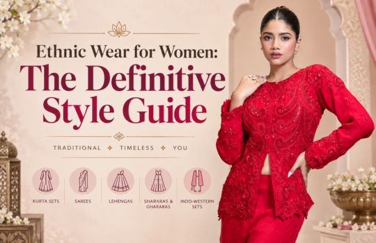 Red embroidered ethnic wear for women with contemporary styling