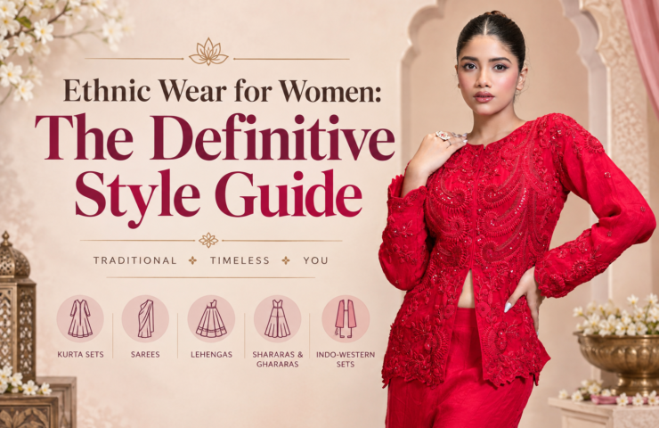 Red embroidered ethnic wear for women with contemporary styling